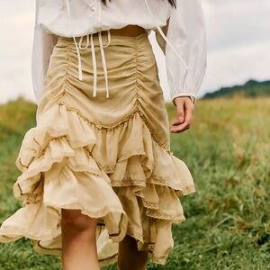 NWT FREE PEOPLE Calliope Ruffle Midi Skirt